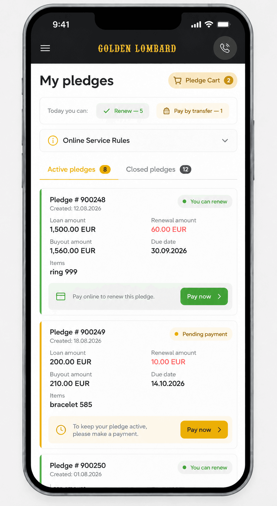 Golden Lombard client portal