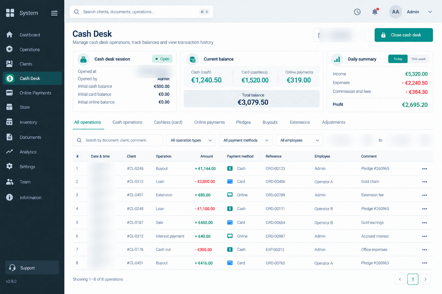 Golden Lombard CRM cash desk
