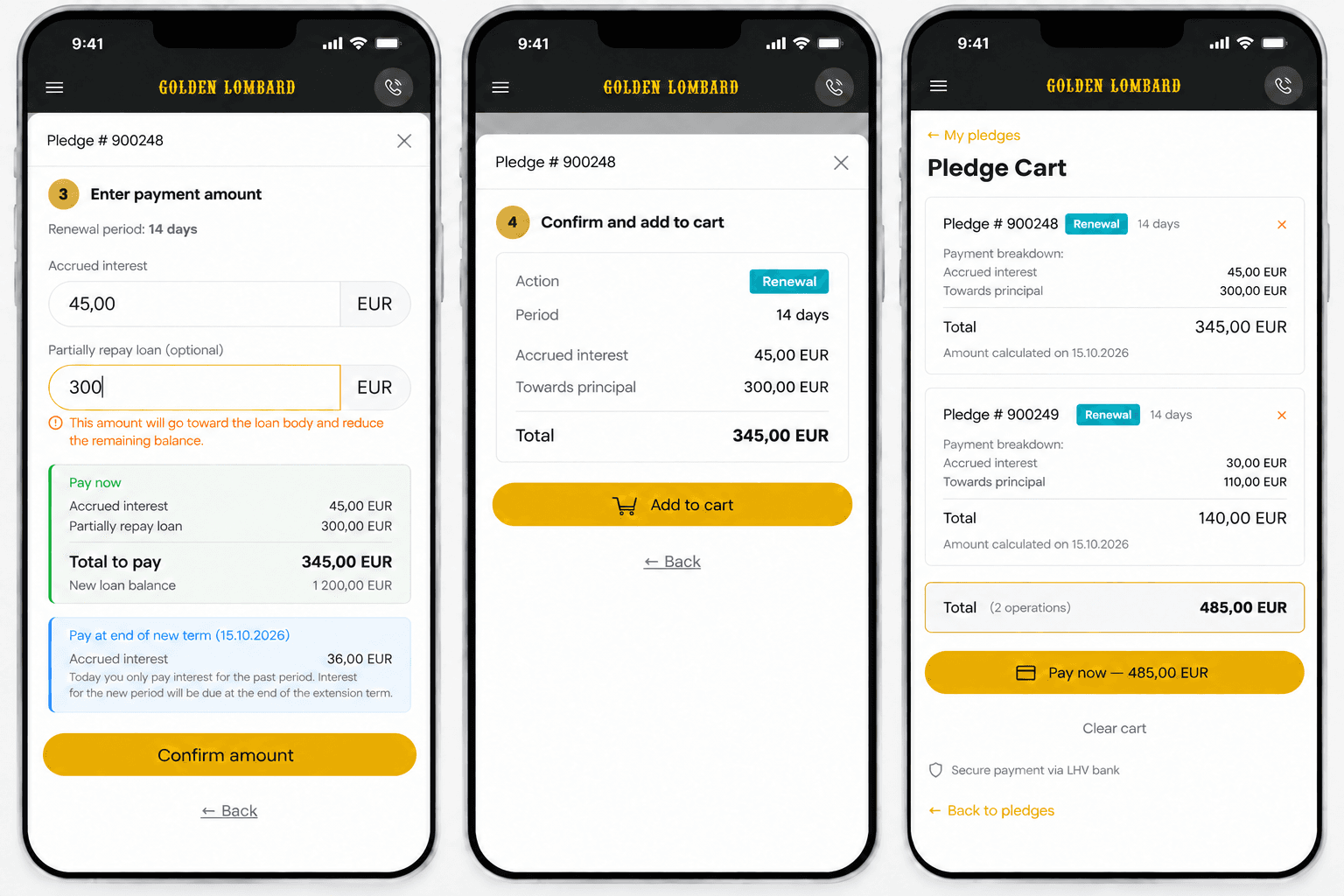 Golden Lombard online payment flow