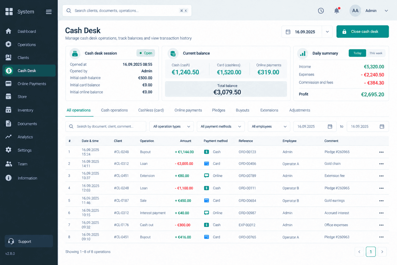 Golden Lombard CRM cash desk